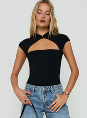 Vivianna Keyhole Cap Sleeve Bodysuit Black