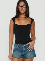 Fabienna Scoop Neck Cap Sleeve Bodysuit Black