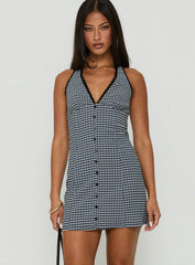 Fabrizia Halter Lace Trim Mini Dress Navy Check