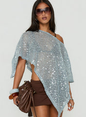 Grotto Asymmetrical Boat Neck Poncho Blue Sparkle