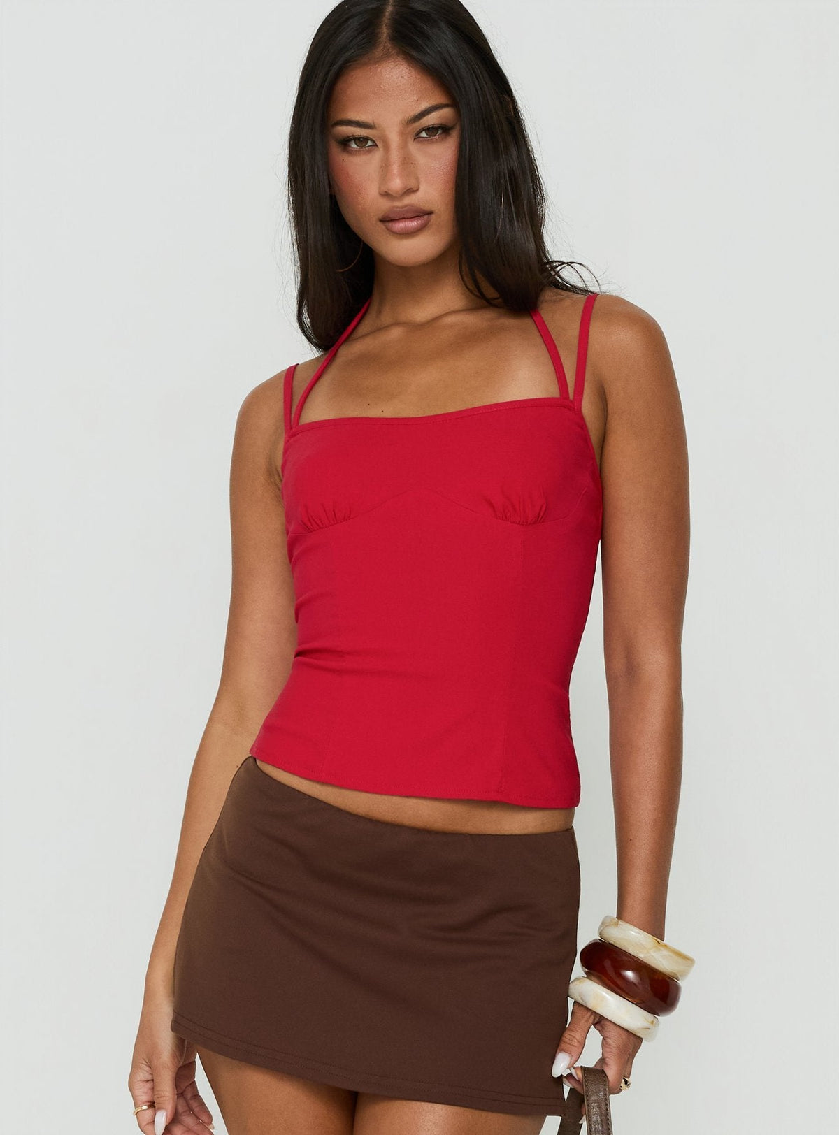 Antonita Structured Double Strap Top Red