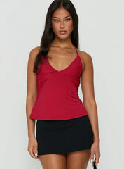 Adalinn Cross Back Ruched Top Red