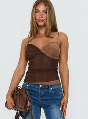 Seagrass Twisted Bust Ruched Top Chocolate