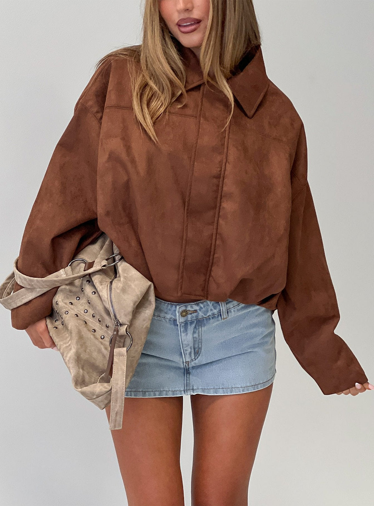 Enlightened Faux Suede Bomber Jacket Caramel