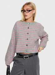 Raynna Button Up Cardigan Pink / Grey Stripe