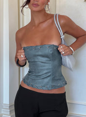 Pammie Faux Leather Strapless Top Blue