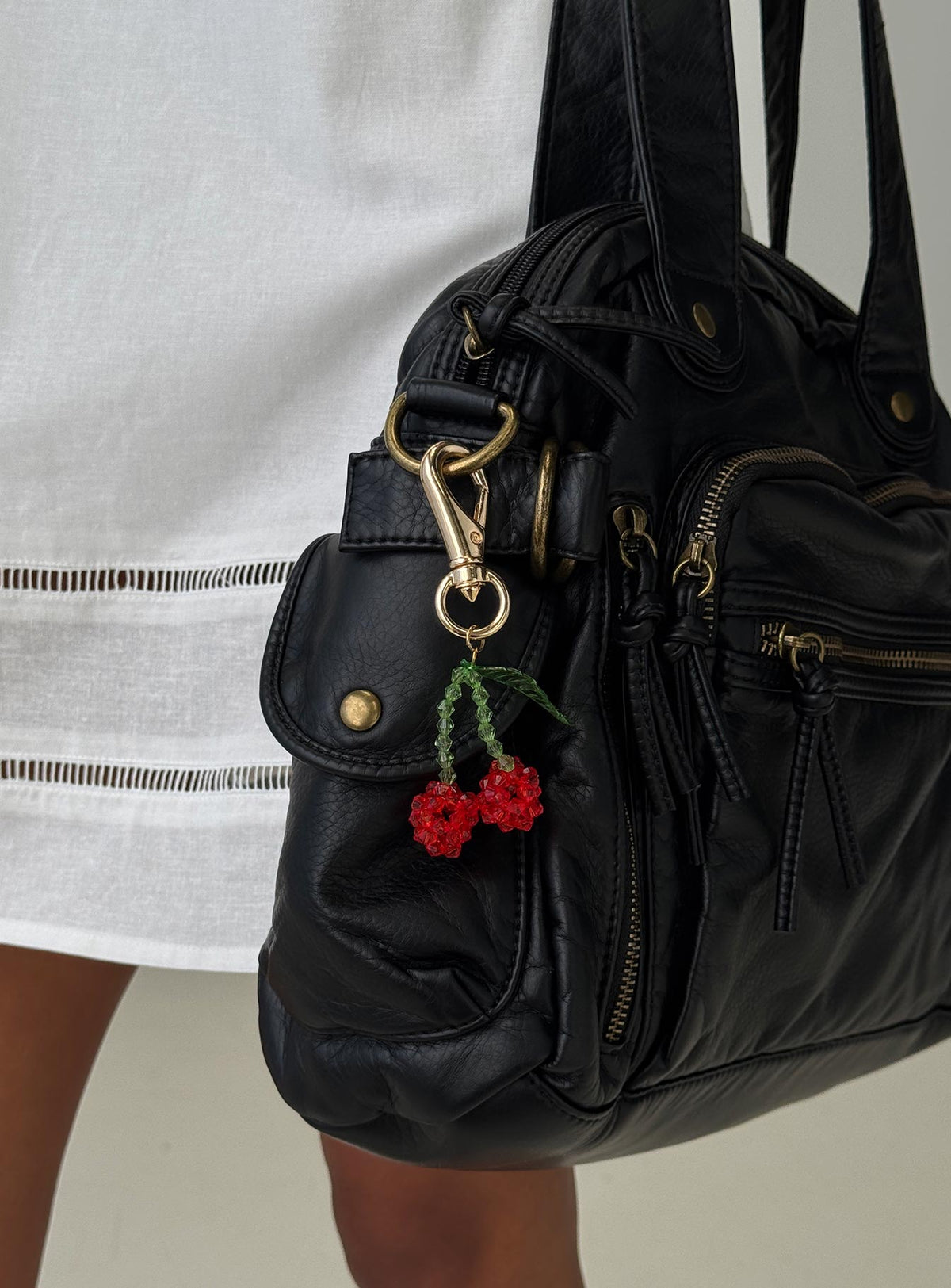 Good Influence Beaded Cherry Keychain Gold / Multi