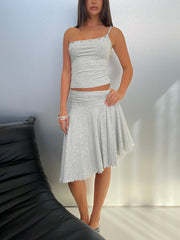 Mimmi Asymmetrical Midi Skirt Grey