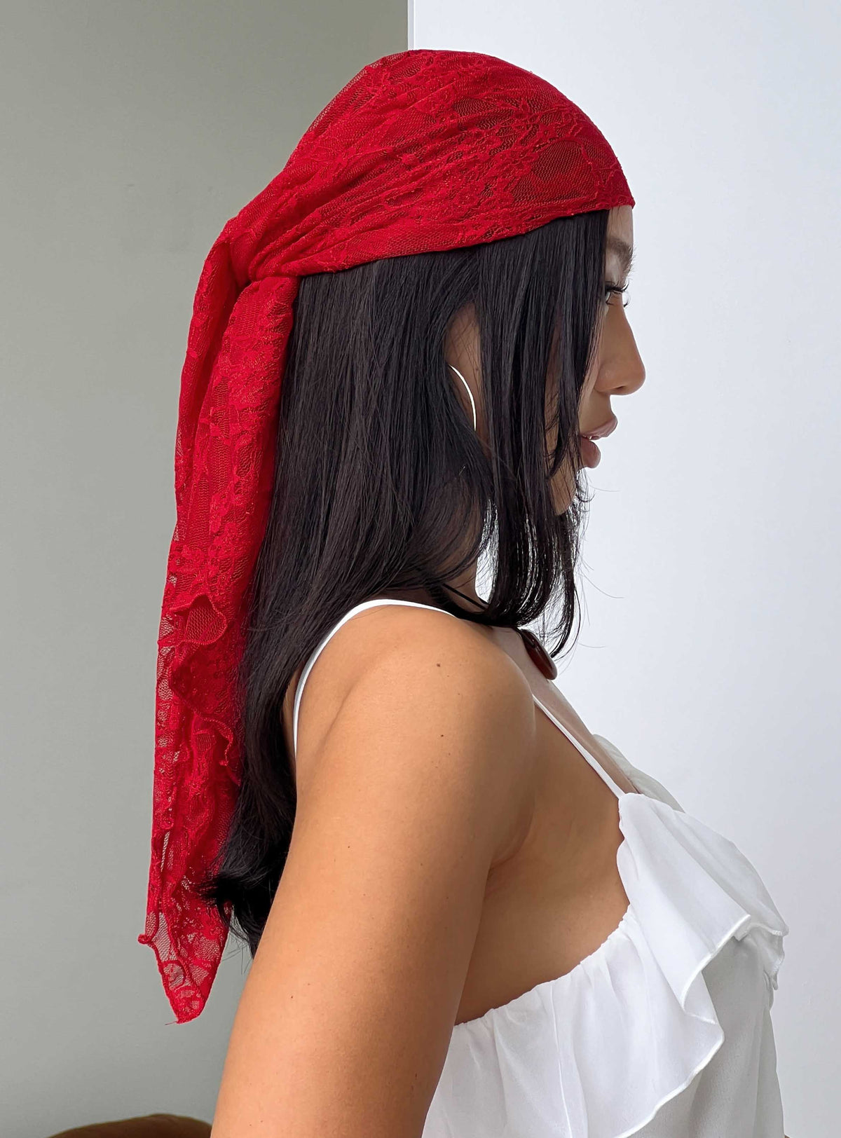 Nellie Hair Scarf Red Lace