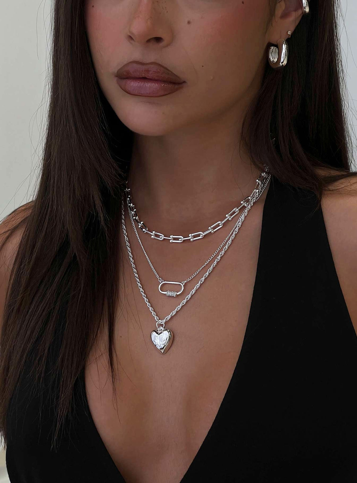 Double Date Layered Necklace Silver