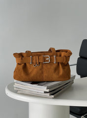 Views Of Capri Faux Suede Buckle Shoulder Bag Brown