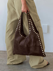 Tell The Truth Studded Faux Suede Bag Chocolate