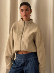 Chayden Cropped Faux Wool Bomber Jacket Beige