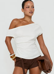 Seasons Change Relaxed Off Shoulder Top White