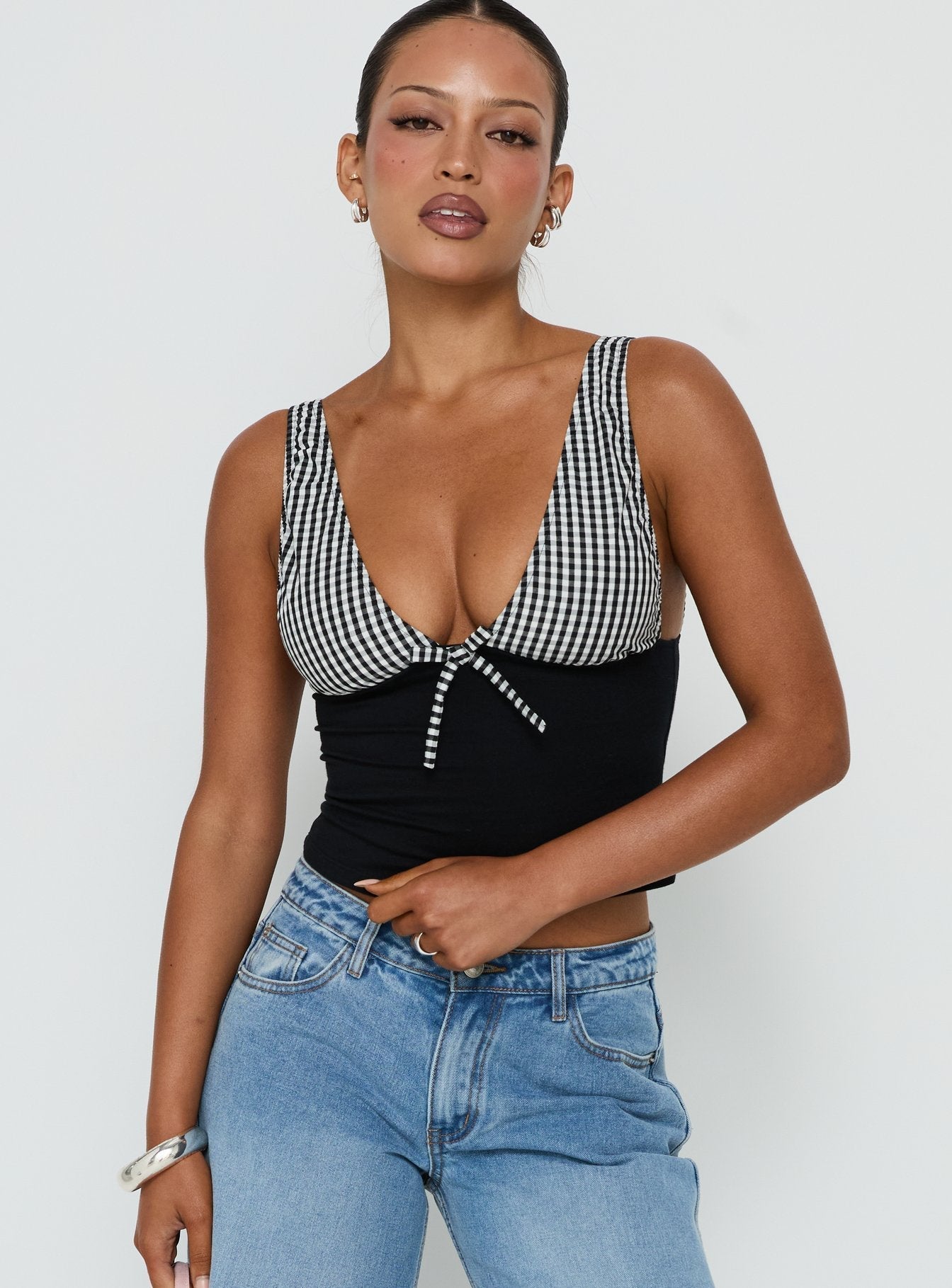 Kary Top Black Gingham
