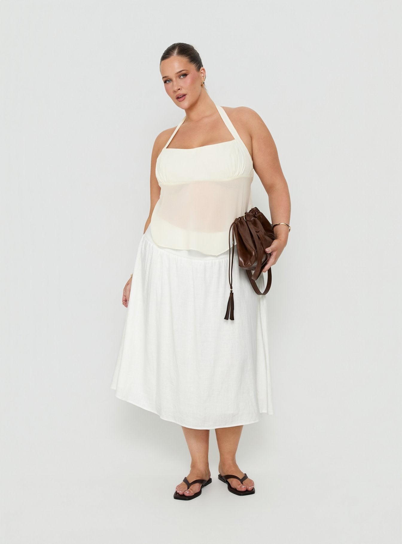 Heart Of Gold Linen Blend Midi Skirt White Curve
