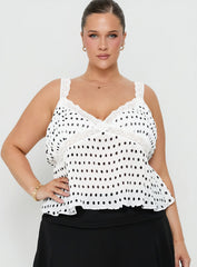 Raydon Lace Trim Cami Top White / Black Polka Curve