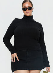 Enisa High Neck Long Sleeve Top Black Curve