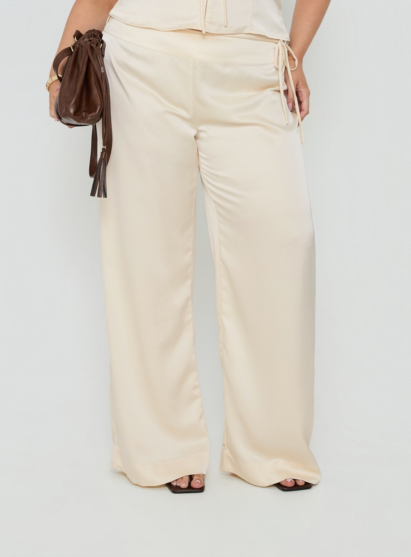 Aubrette Satin Tie Pants Cream Curve