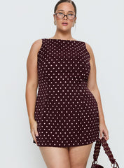 Kherin Boat Neck Romper Wine Polka Curve