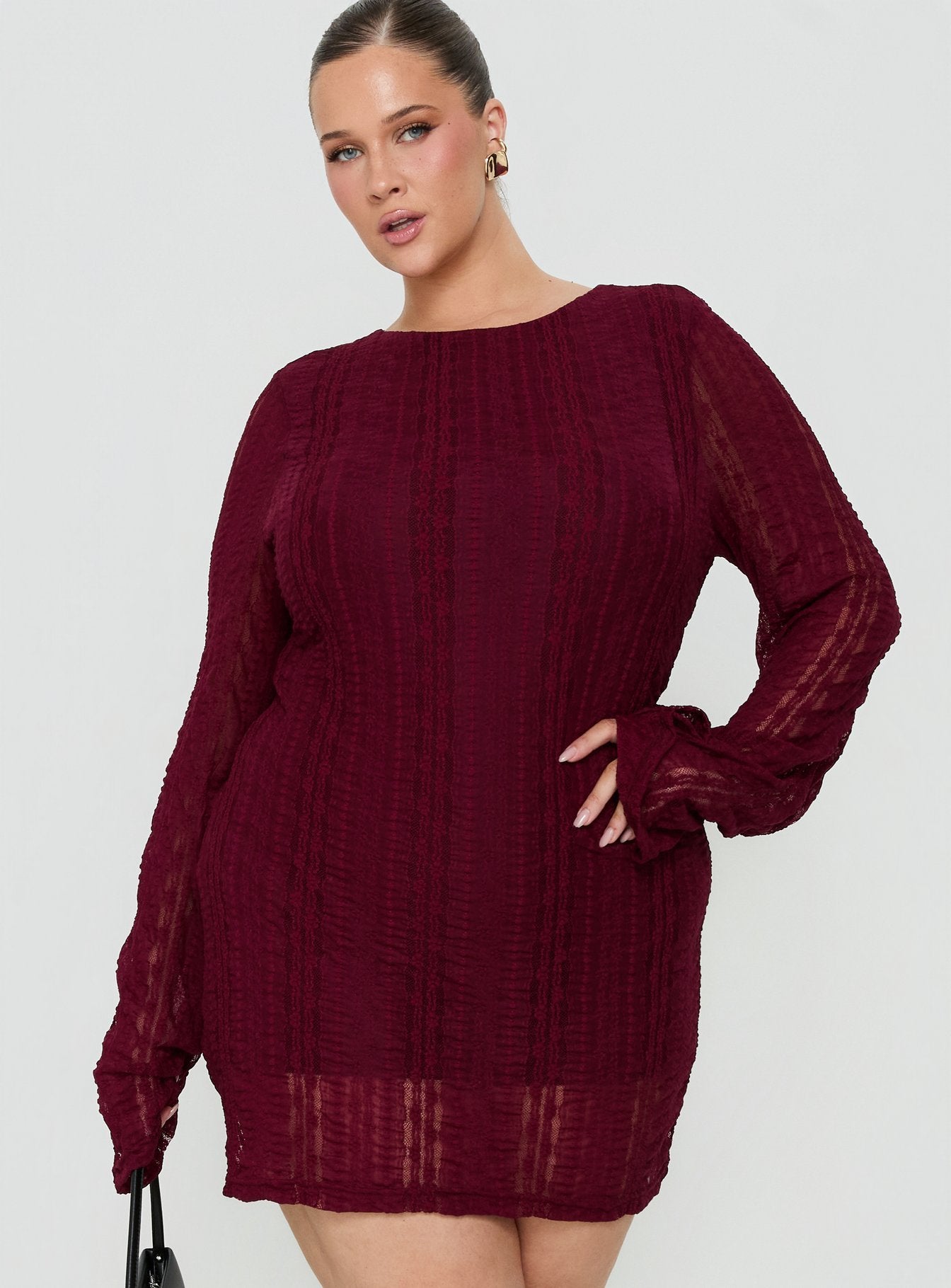Delandra Long Sleeve Textured Playsuit Red Curve