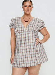 Mystee Plunge Neck Romper Blue Check Curve