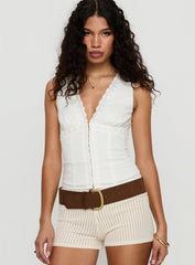 Speechless Sleeveless Lace Trim Top White