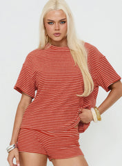 Rubez Terry Towelling Boxy Top Burnt Orange Stripe