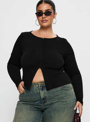 Kortez Long Sleeve Zip Through Top Black Curve