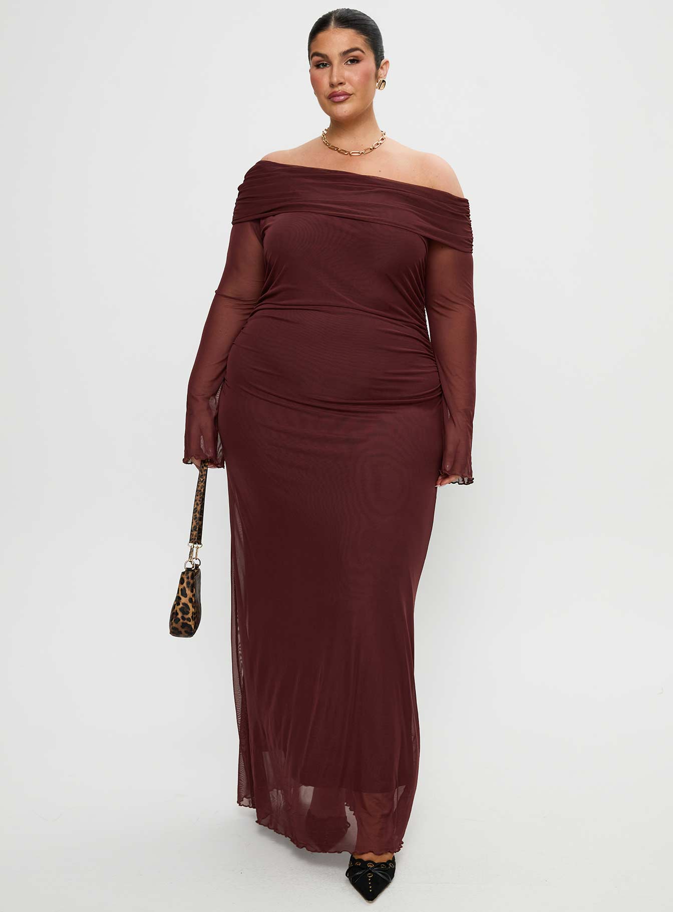 Consideration Long Sleeve Maxi Dress Chocolate Curve