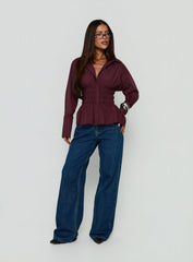 As You Are Shirred Button Up Top Cherry