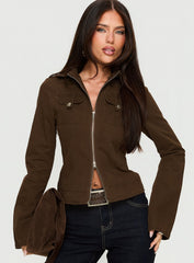 Kelehan Long Sleeve Zip Front Jacket Stonewashed Brown