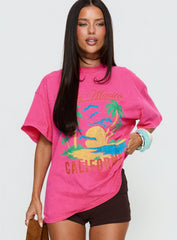 Santa Monica Beach Oversized Graphic Tee Washed Pink