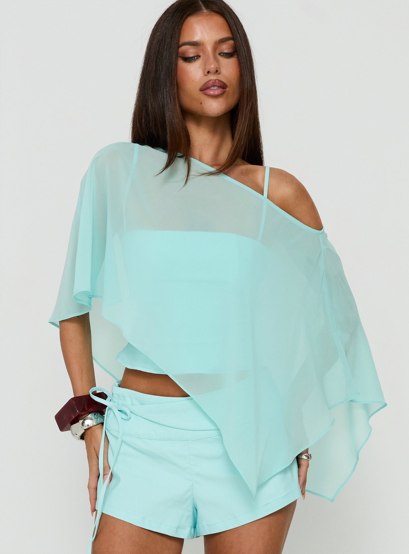 Senzo Chiffon Poncho Top Blue