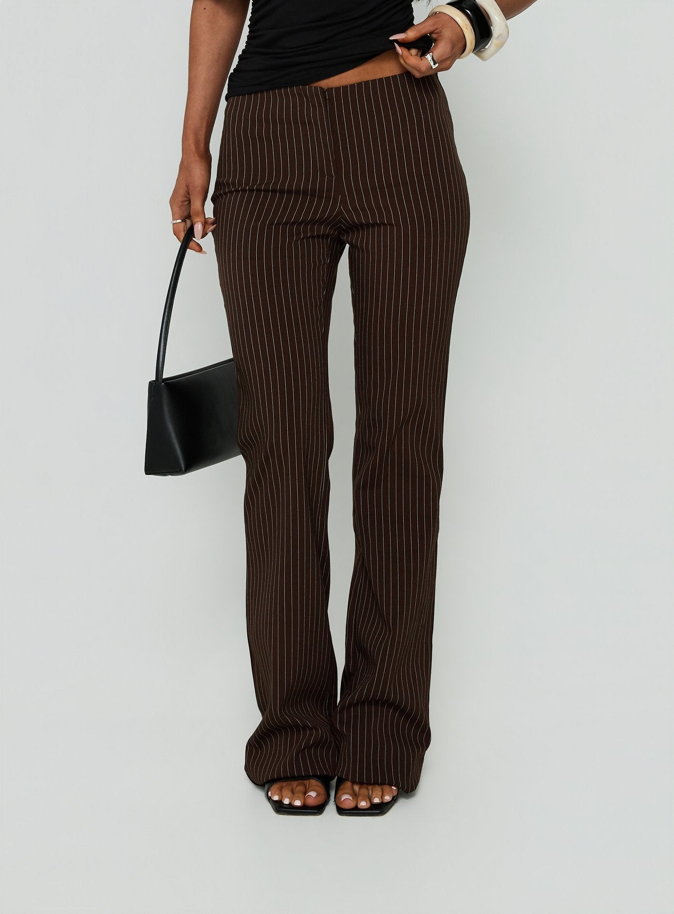 Kinkirk No Waist Flared Pants Chocolate Pinstripe
