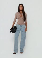 Yemina Keyhole 3/4 Sleeve Top Mushroom