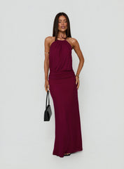 Casperina Ruched Halter Maxi Dress Berry