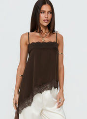 Daesa Longline Lace Top Brown