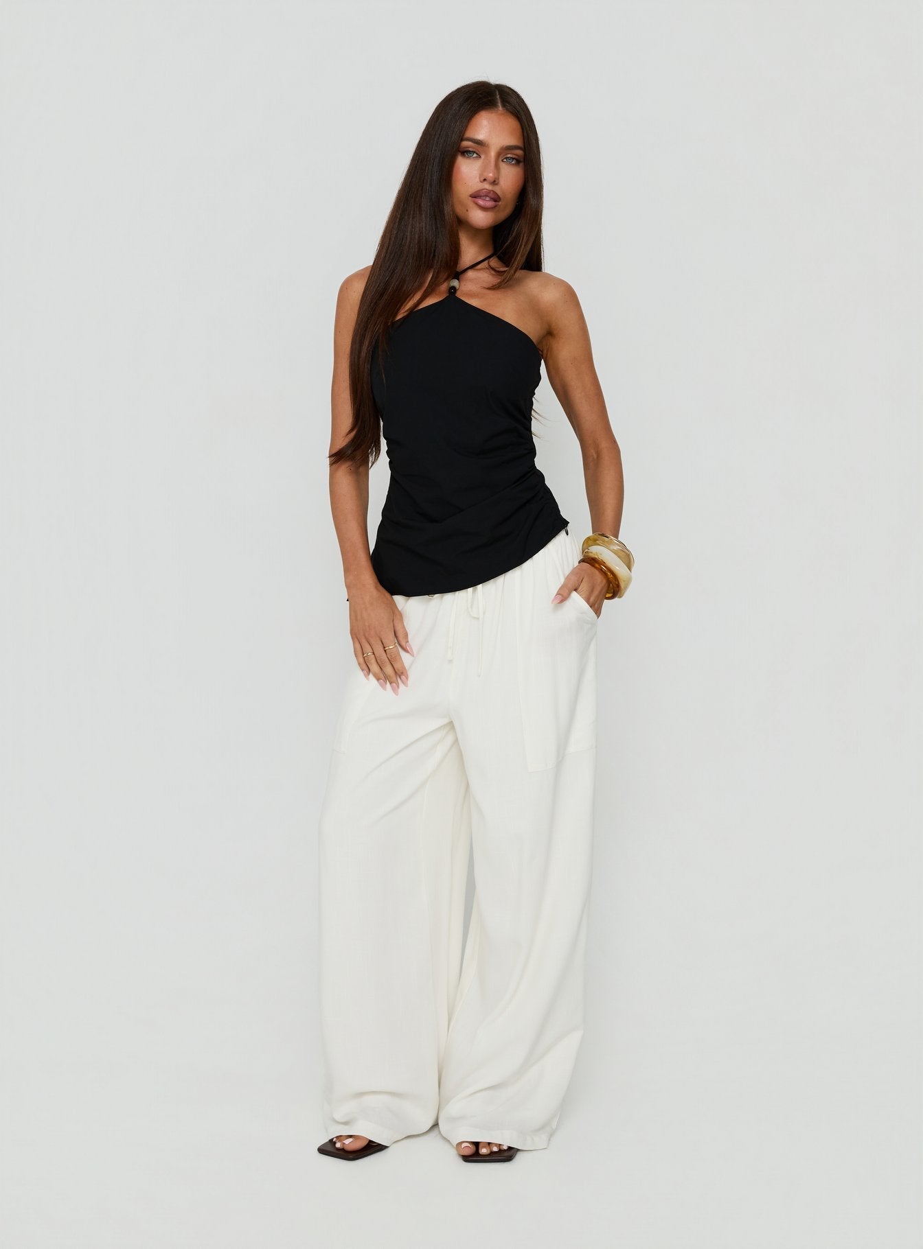 Deia Bead Detail Arrowneck Top Black