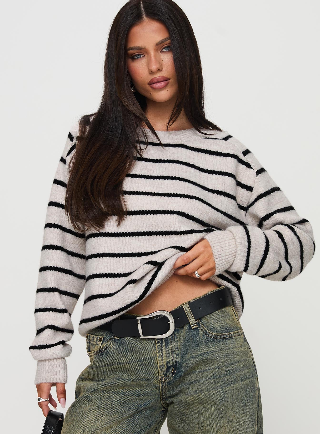 Souvenirs Knit Sweater Grey Stripe