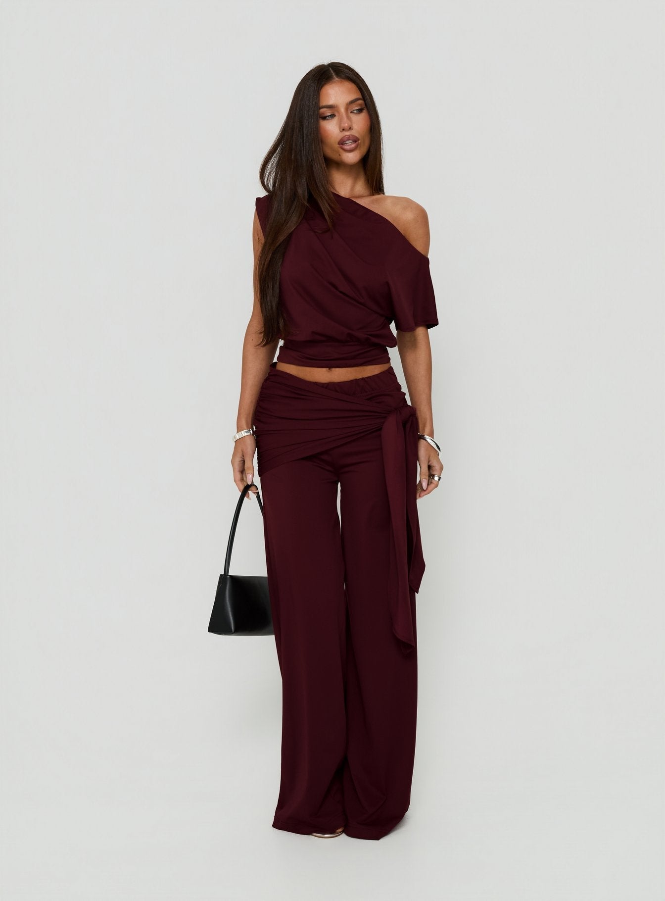 Hadlia Tie Waist Pants Burgundy