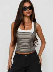 Realiti Sheer Layered Racer Top Grey / White