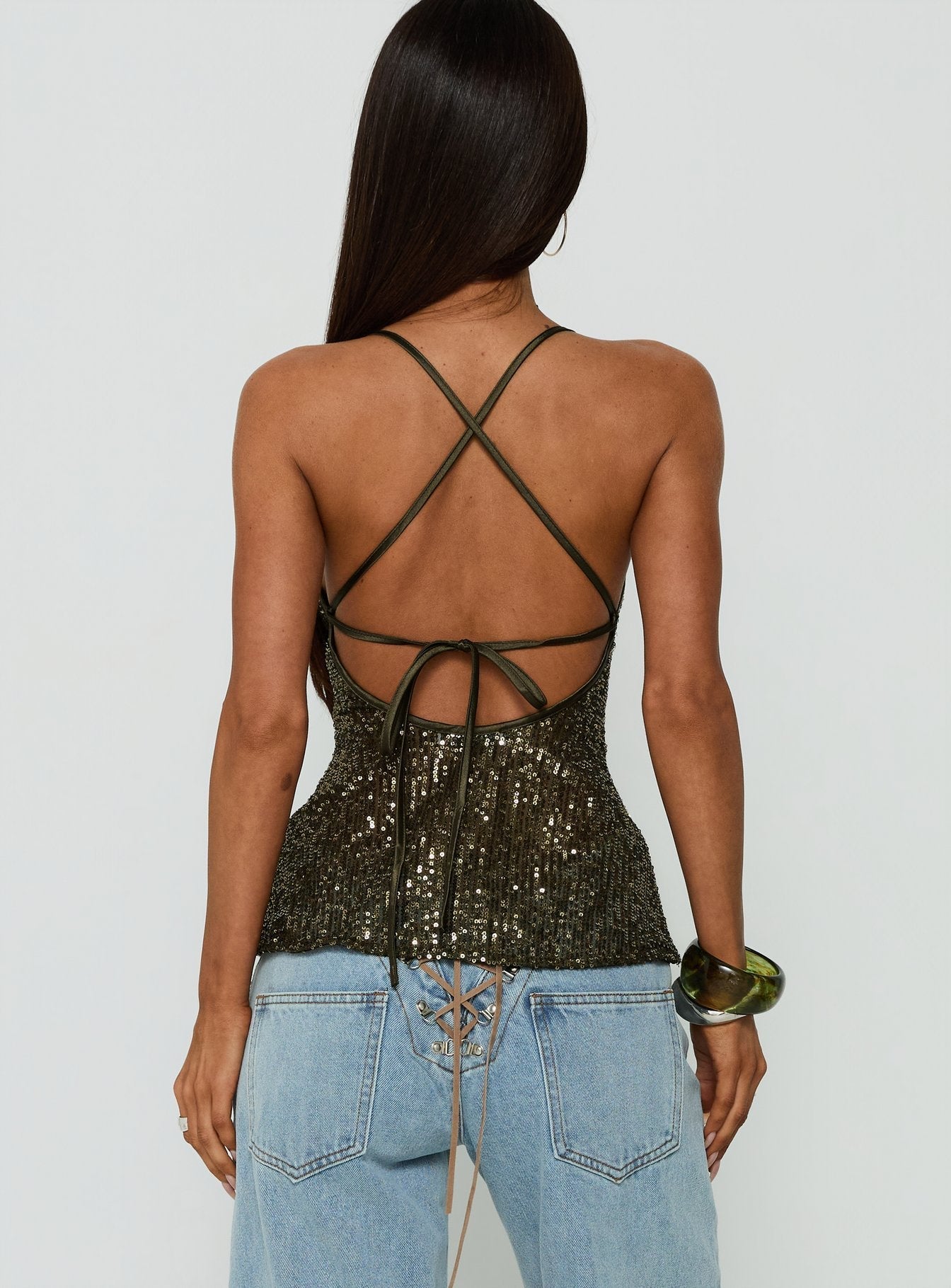 Opaline Sequin Cami Top Green