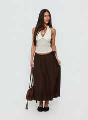 Persuasion Tie Side Midi Skirt Chocolate
