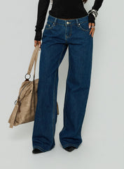 Tidal Wave Low Rise Straight Leg Jeans Dark Blue Wash