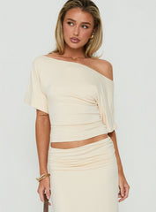 Sezzia Cinched One Shoulder Top Beige