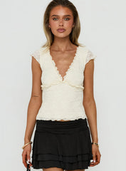 Azira Short Sleeve Frill Detail Top Cream