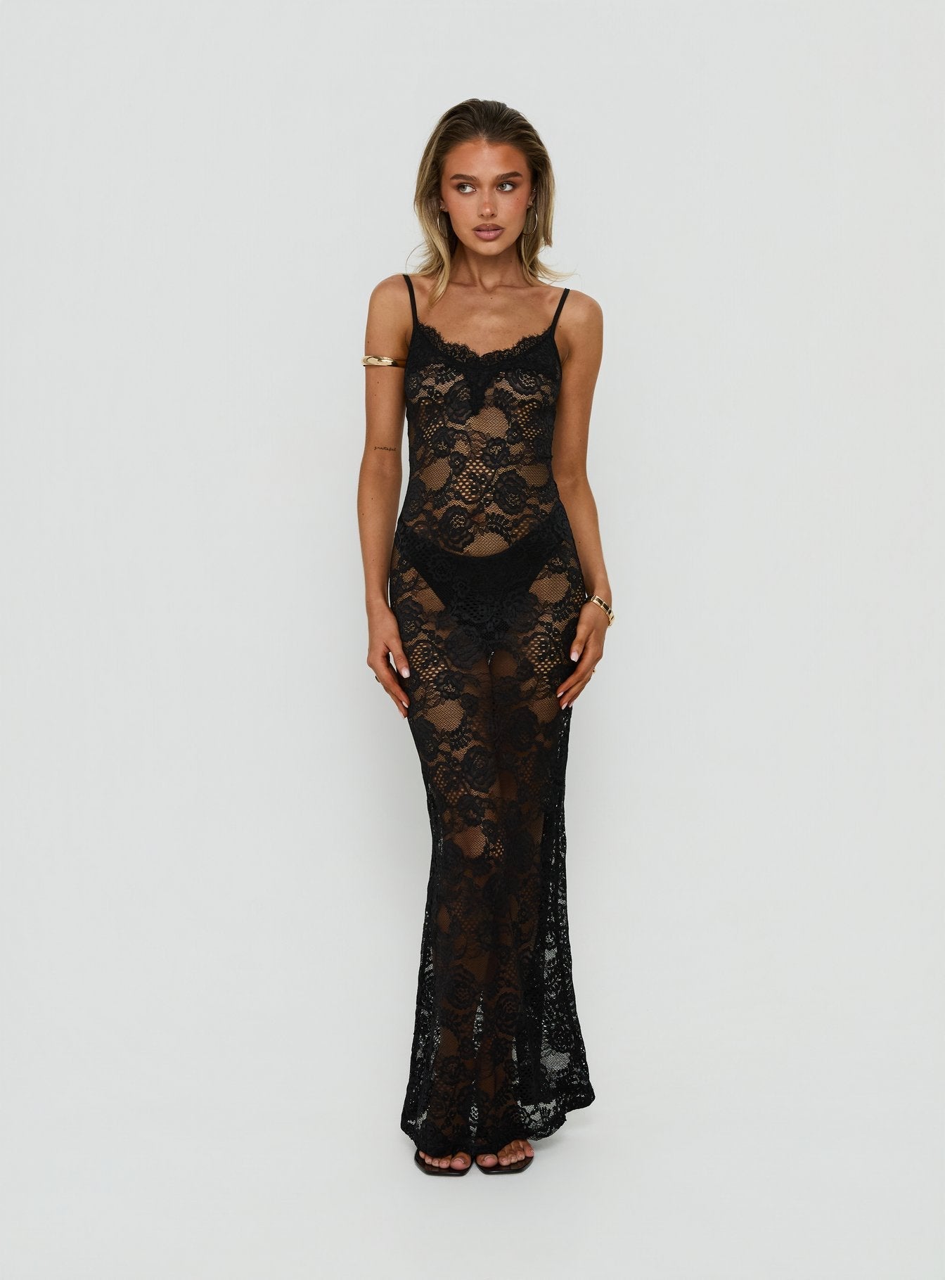 Rorah Sheer Lace Maxi Dress Black