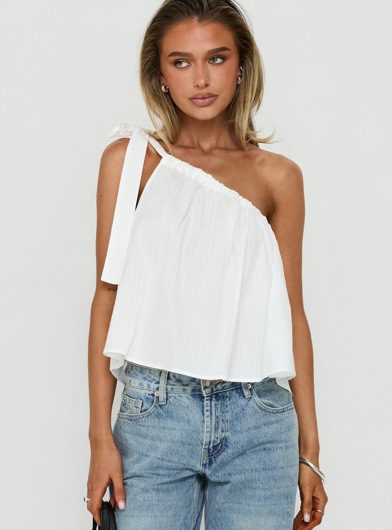 Klyne One Shoulder Top White