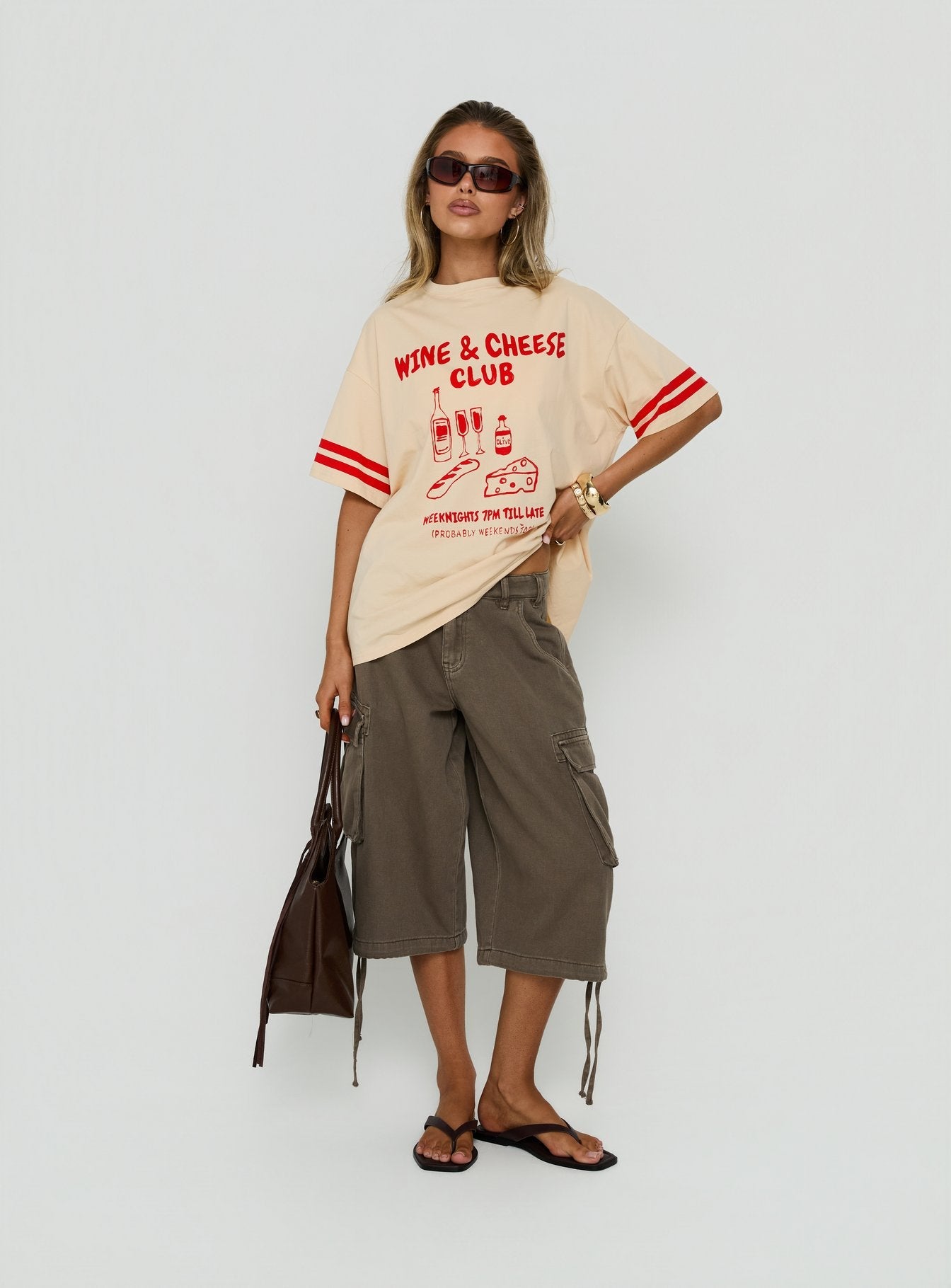Grazing Club Oversized Graphic Tee Cream / Red